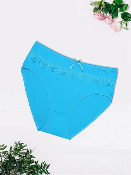 Shyle Sky Blue Scallop Lace Embellished Plus Size Hipster Panty