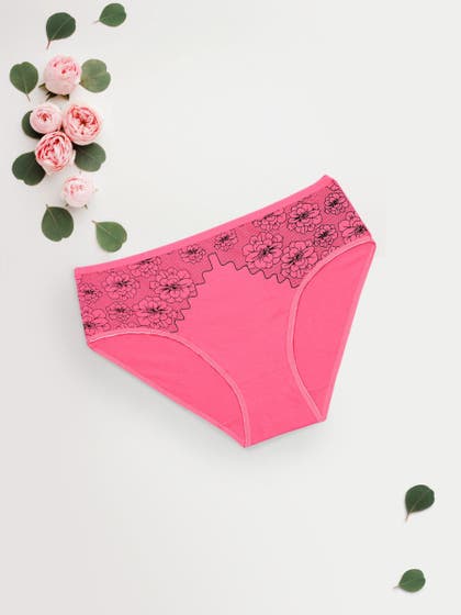 Shyle Fandango Pink Full Coverage Printed Bikini Panty