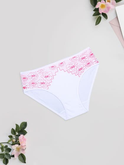 Shyle White Full Coverage Printed Bikini Panty