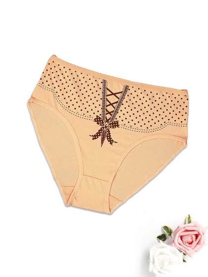 Shyle Cream Corset Tie Belt Print Plus Size Hipster Panty