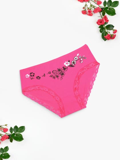 Shyle Fuschia Pink Full Coverage Floral Printed Hipster Panty