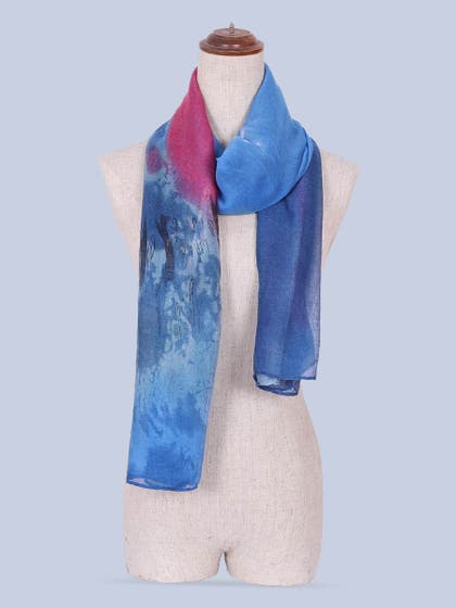 Shyle Marina Blue Abstract Printed Viscose Scarf