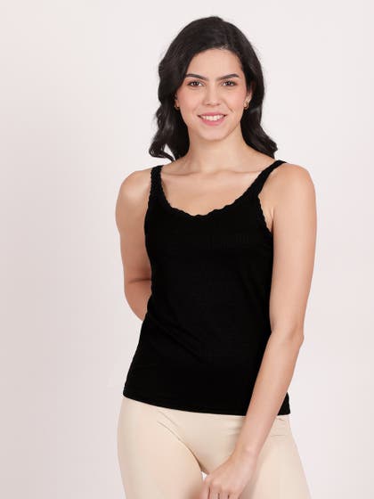Shyle Black Beauty Scallop Neckline Ribbed Camisole