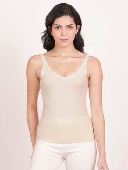 Shyle Light Cream Scallop Neckline Ribbed Camisole