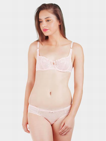Shyle Peach Floral Lace Lingerie Set
