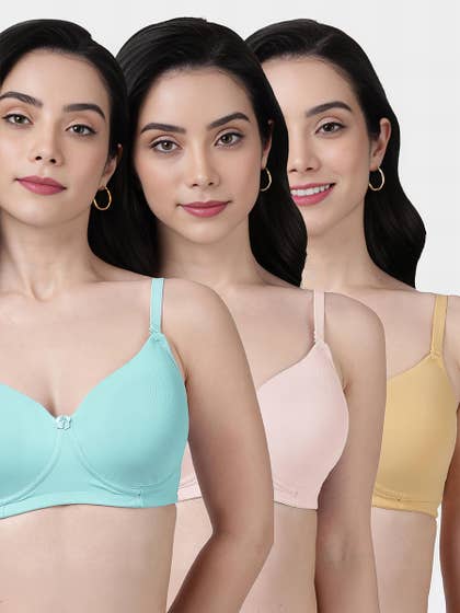 Susie Multicolor Solid Cotton Everyday Padded Bra Combo D