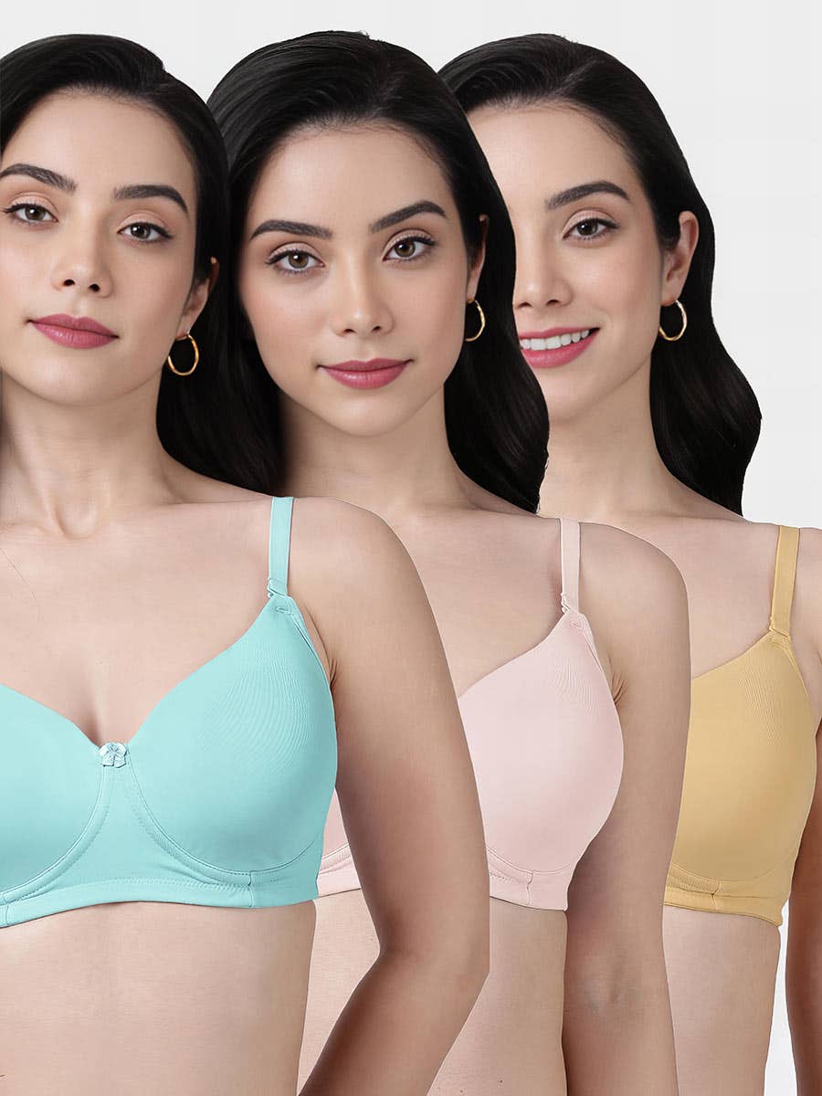Susie Multicolor Solid Cotton Everyday Padded Bra Combo D