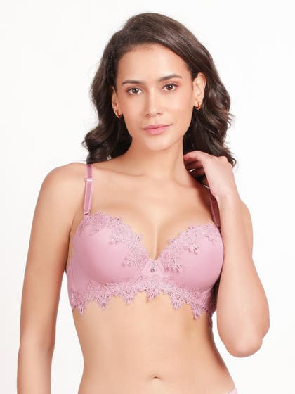 Susie Ballet Pink Lace Neckline and Bottom Lace Wired Push Up Bra