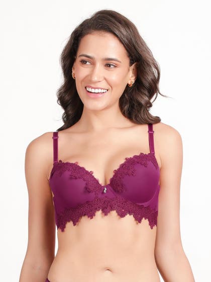 Susie Purple Potion Lace Neckline and Bottom Lace Wired Push Up Bra