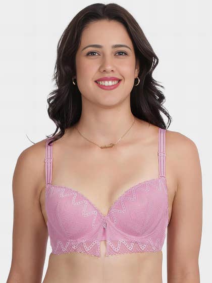 Shyle Light Pink Decorative Lace Padded Wired Pushup Bra
