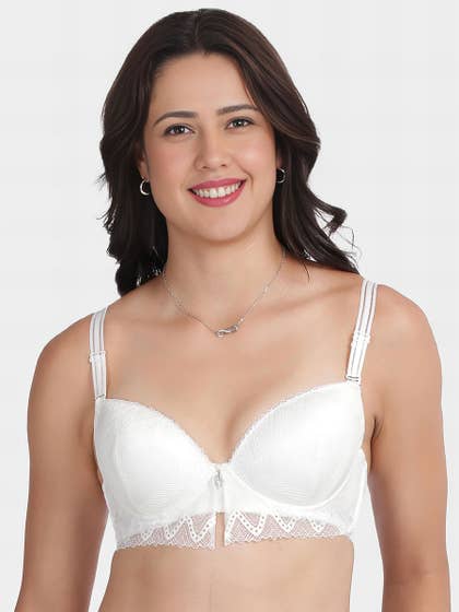 Shyle White Decorative Lace Padded Wired Pushup Bra