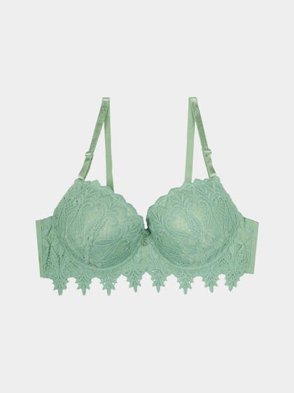 Shyle Bay Green Fully Lace Decorative Push Up Bra