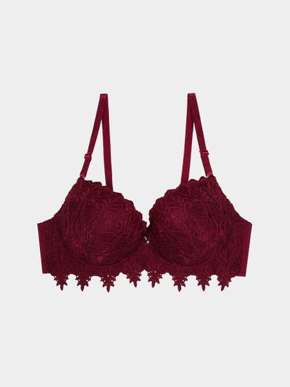 Shyle Cabernet Red Fully Lace Decorative Push Up Bra