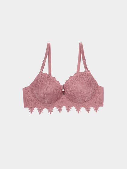 Shyle Dusty Pink Fully Lace Decorative Push Up Bra