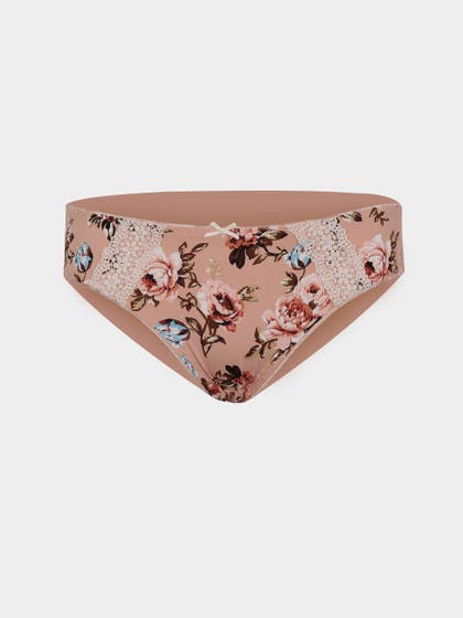 Shyle Peach Decorative Trim Printed Bikini Panty