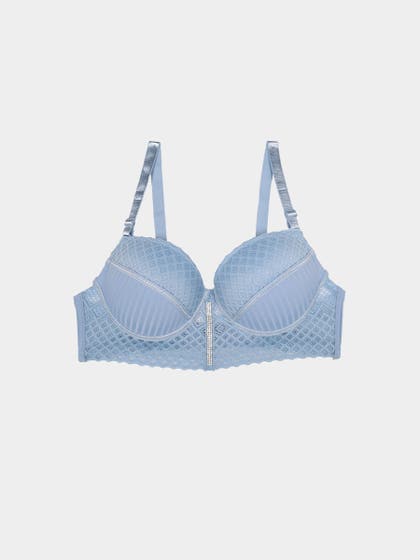 Shyle Angelfalls Blue Center Stone Trim Push Up Bra
