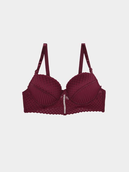 Shyle Cabernet Red Center Stone Trim Push Up Bra