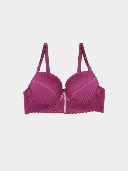 Shyle Magenta Center Stone Trim Push Up Bra