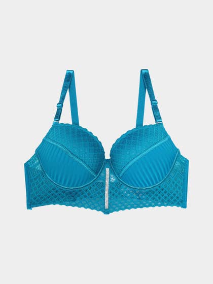 Shyle Princess Blue Center Stone Trim Push Up Bra