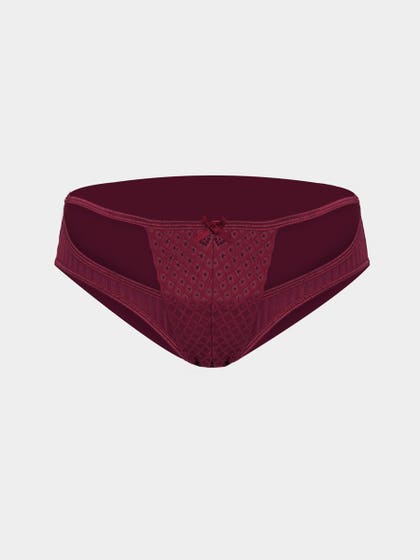 Shyle Cabernet Red Center Lace Panel Bikini Panty
