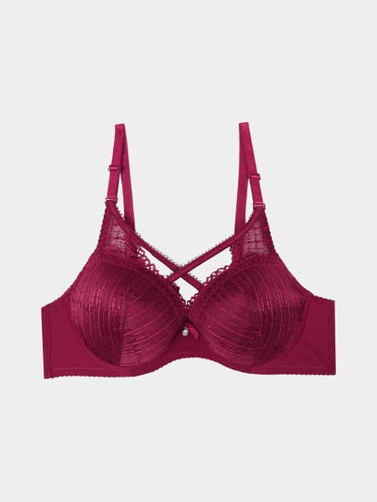 Shyle Cabernet Red Front Cross Design Push Up Bra