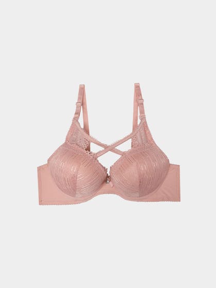 Shyle Peach Front Cross Design Push Up Bra