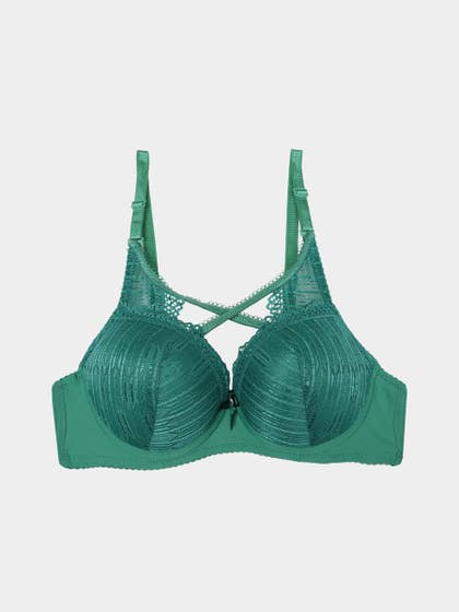 Shyle Powder Green Front Cross Design Push Up Bra