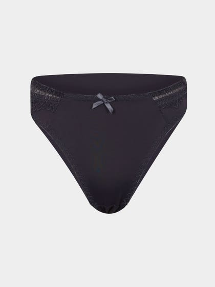 Shyle Volcanic Ash Lace Trim Thong Panty