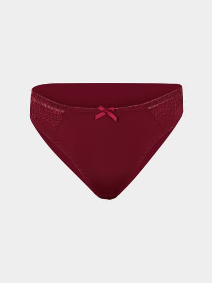 Shyle Cabernet Red Lace Trim Thong Panty