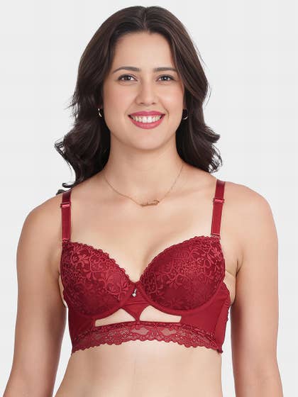 Shyle Deep Red Fully Lace Decorative Center Padded Wired Pushup Bra
