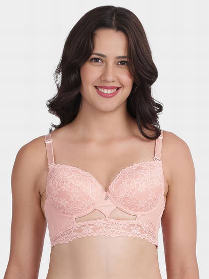 Shyle Peach Fully Lace Decorative Center Padded Wired Pushup Bra