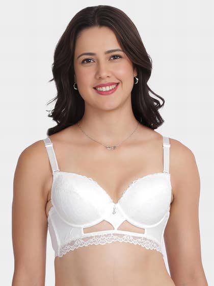 Shyle White Fully Lace Decorative Center Padded Wired Pushup Bra