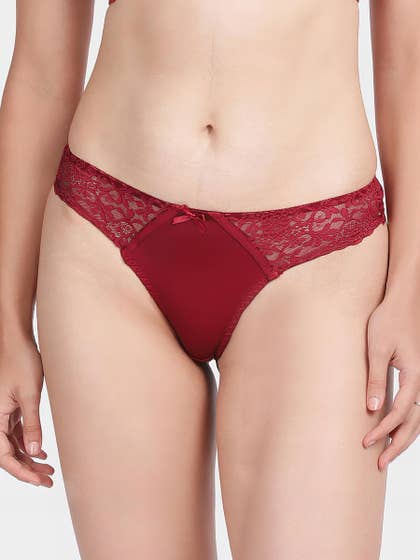 Shyle Salsa Red Sheer Patterned Lace Bikini Panty