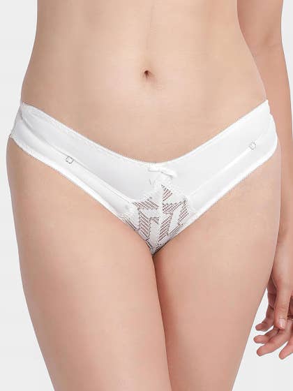 Shyle White Sheer Patterned Lace Bikini Panty