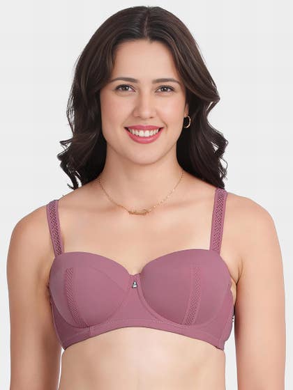 Shyle Mauve Decorative Strap Balconette Cup Padded Wired Pushup Bra