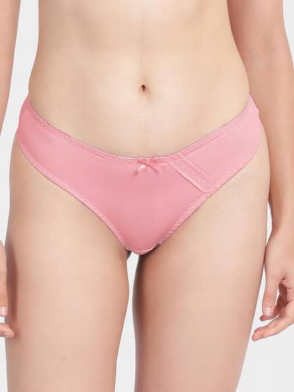 Shyle Baby Pink Decorative Patterned Lace Thong Panty