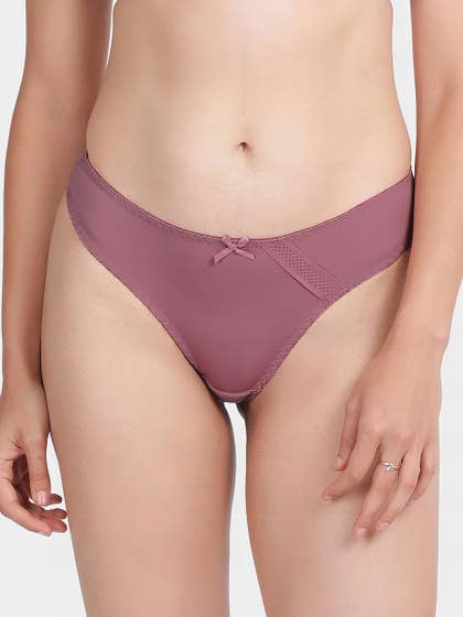 Shyle Mauve Decorative Patterned Lace Thong Panty