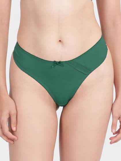 Shyle Verdant Green Decorative Patterned Lace Thong Panty