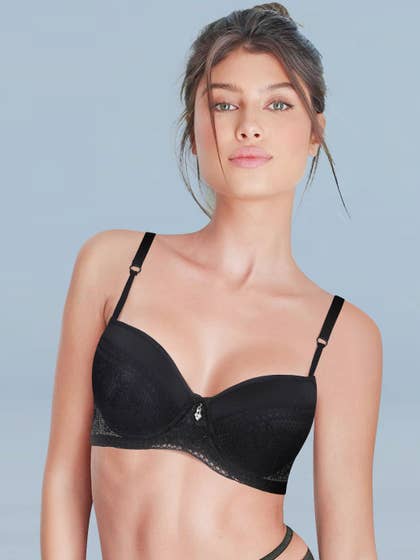 Shyle Black Beauty Fancy Lace Padded Wired Push Up Bra