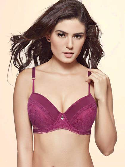 Shyle Dark Purple Fancy Lace Padded Wired Pushup Bra