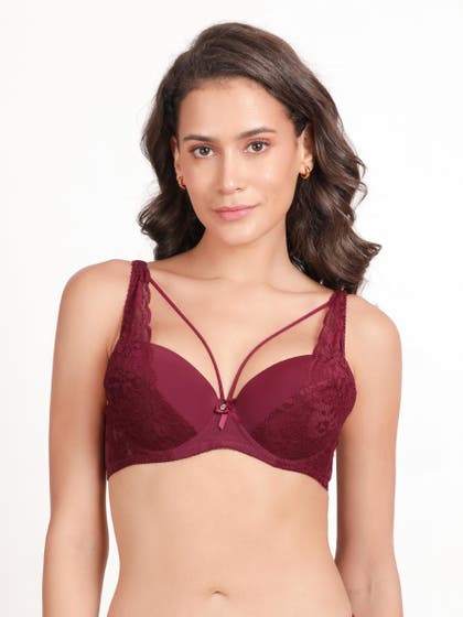 Susie Purple Potion Lace Strap Fancy Neckline Padded Push Up Bra
