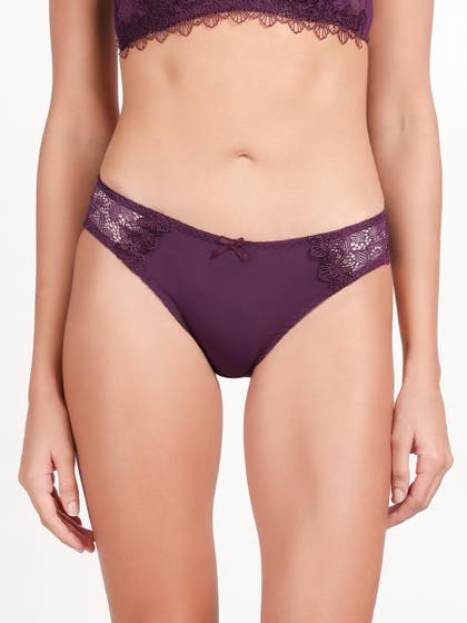 Shyle Deep Purple Side Lace Bikini Panty