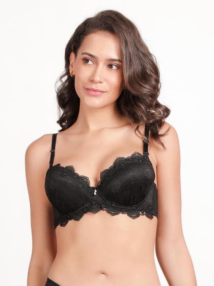 Susie Black Beauty Lace Bottom Gathers Wired Push Up Bra