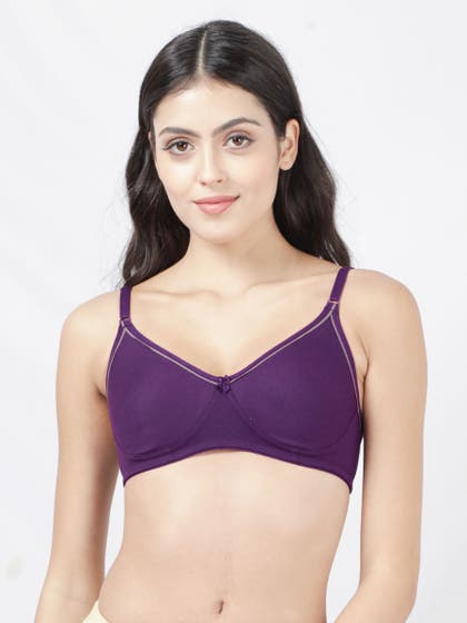 Shyle DarkPurple Contrast Neckline Moulded Non Padded Bra