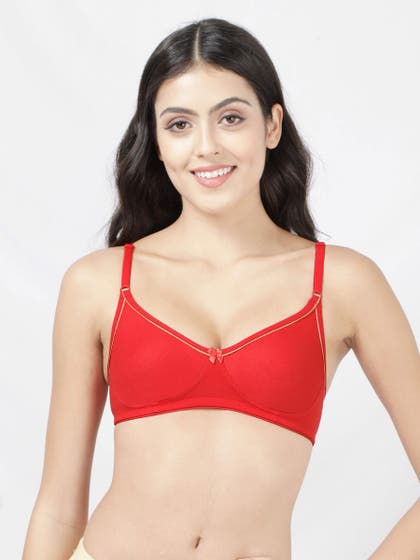 Shyle FieryRed Contrast Neckline Moulded Non Padded Bra