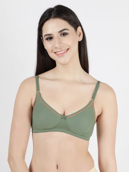 Shyle Jadesheen Green Contrast Neckline Moulded Non Padded Bra