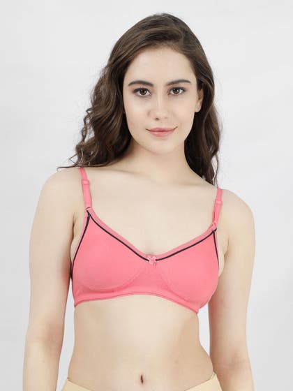 Shyle Peony Pink Contrast Neckline Moulded Non Padded Bra