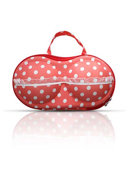 Shyle Red with White Lace Travel Case Bra Bag
