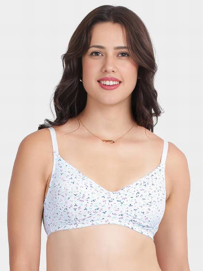 Susie Barely Blue Leaf Print Seamed Full Support Everyday Bra