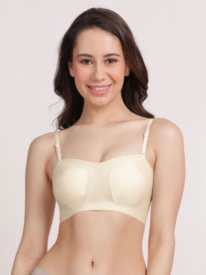 Shyle Cream Skin Padded Spaghetti Strap Seamless Bra